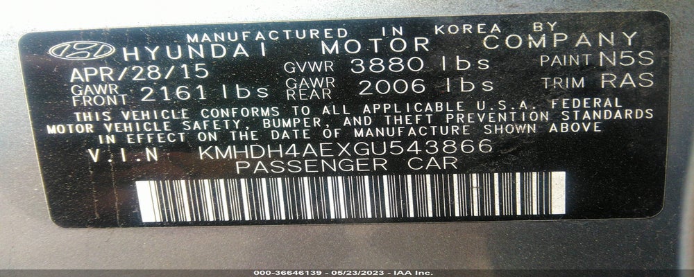 KMHDH4AEXGU543866 2016 HYUNDAI ELANTRA photo no. 9