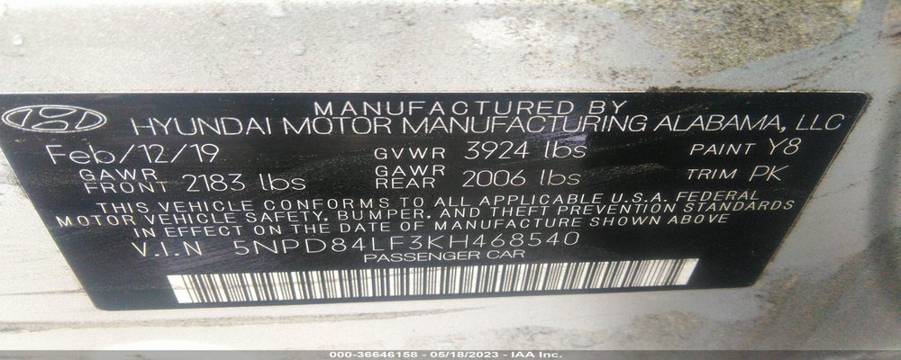 5NPD84LF3KH468540 2019 HYUNDAI ELANTRA photo no. 9