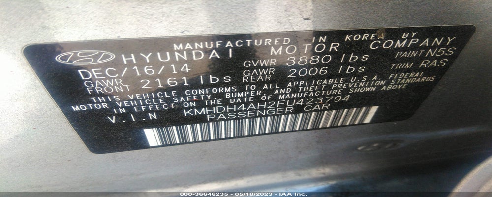 KMHDH4AH2FU423794 2015 HYUNDAI ELANTRA photo no. 9