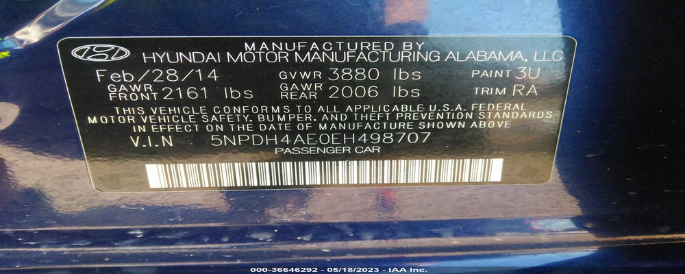 5NPDH4AE0EH498707 2014 HYUNDAI ELANTRA photo no. 9
