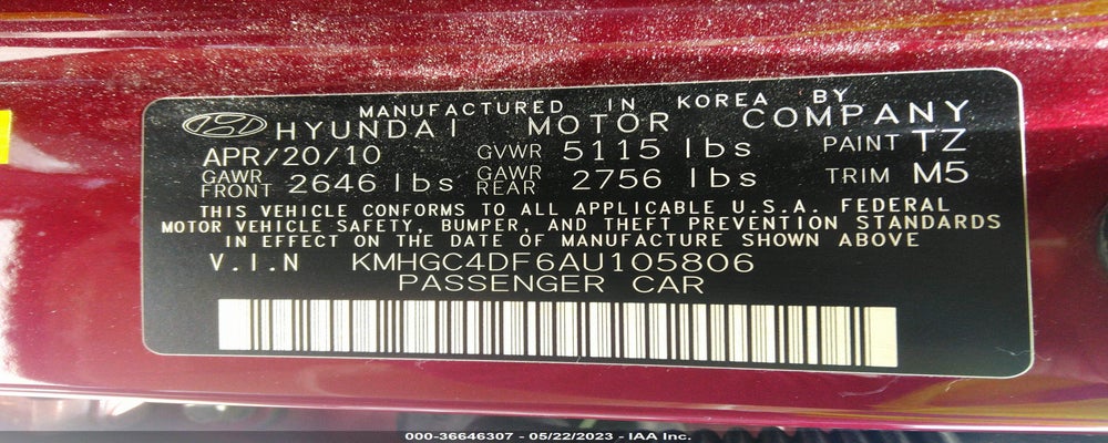 KMHGC4DF6AU105806 2010 HYUNDAI GENESIS photo no. 9