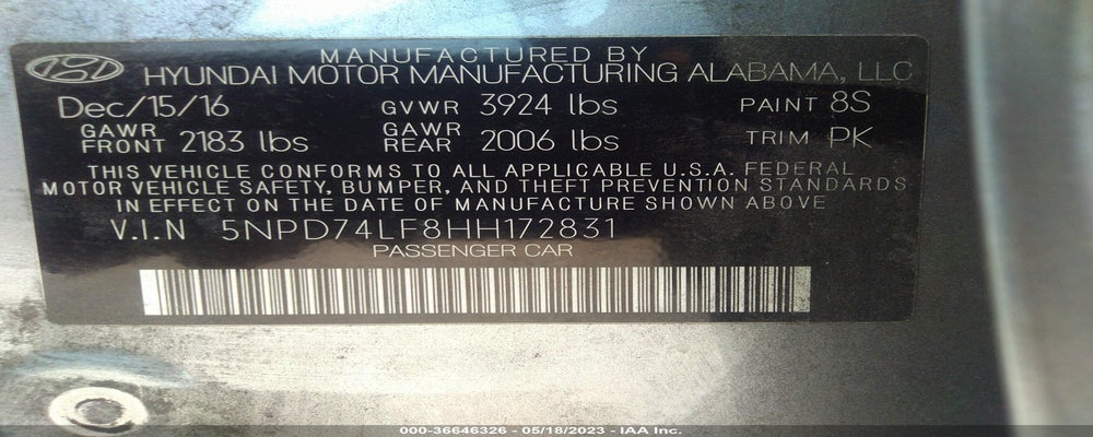 5NPD74LF8HH172831 2017 HYUNDAI ELANTRA photo no. 9