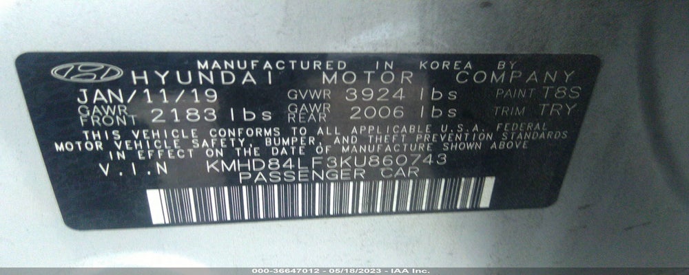 KMHD84LF3KU860743 2019 HYUNDAI ELANTRA photo no. 9