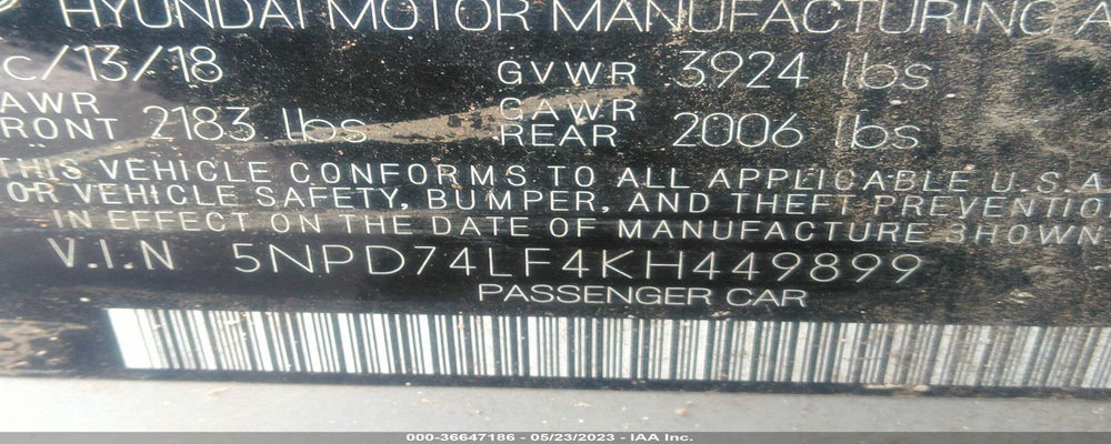 5NPD74LF4KH449899 2019 HYUNDAI ELANTRA photo no. 9