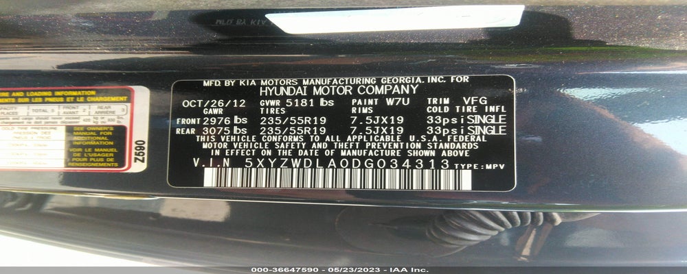 5XYZWDLA0DG034313 2013 HYUNDAI SANTA FE photo no. 9