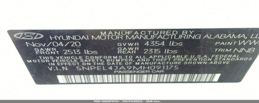 5NPEL4JA9MH091175 2021 HYUNDAI SONATA photo no. 9