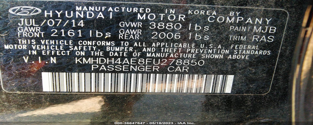 KMHDH4AE8FU278850 2015 HYUNDAI ELANTRA photo no. 9