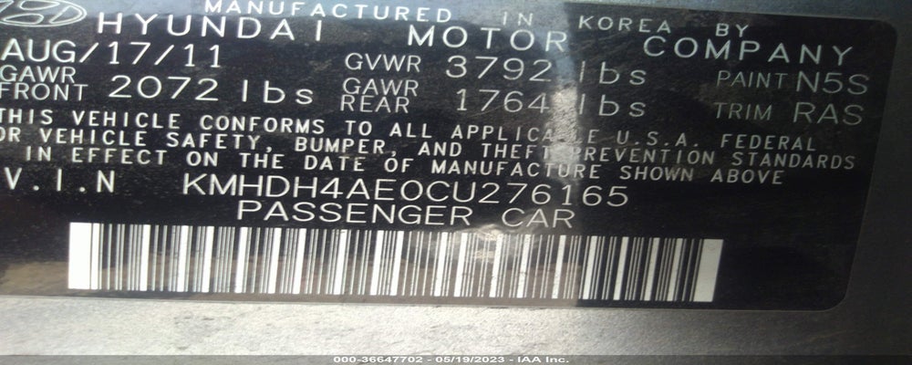 KMHDH4AE0CU276165 2012 HYUNDAI ELANTRA photo no. 9