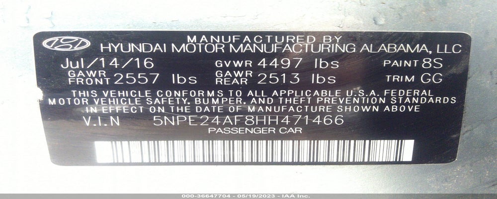 5NPE24AF8HH471466 2017 HYUNDAI SONATA photo no. 9