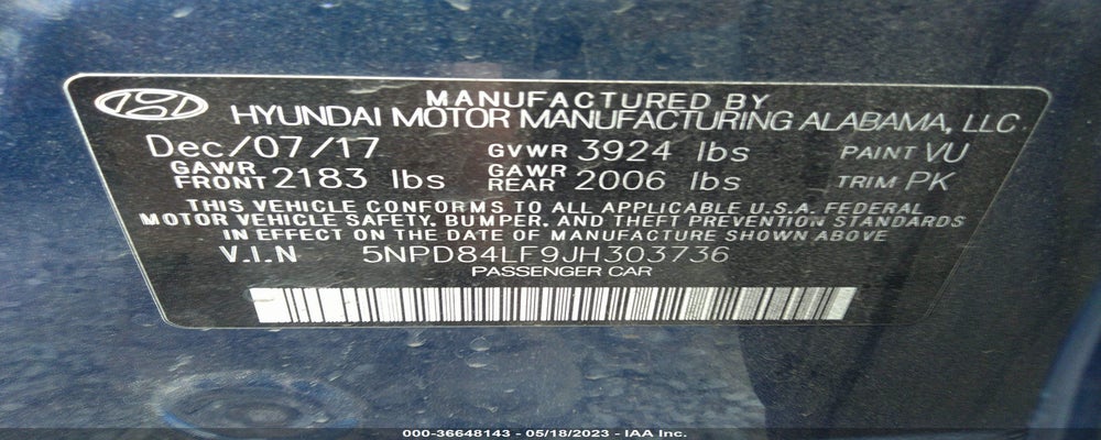 5NPD84LF9JH303736 2018 HYUNDAI ELANTRA photo no. 9