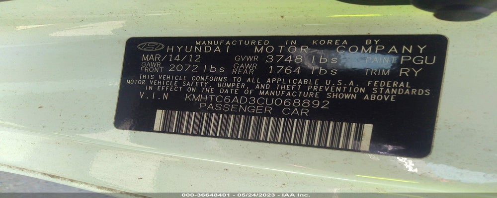 KMHPC6AD3CU68892  2012 HYUNDAI VELOSTER photo no. 9