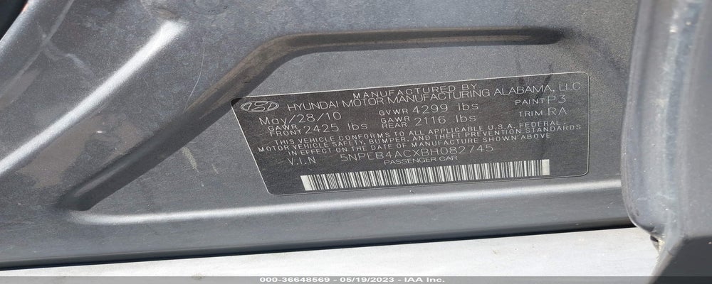 5NPEB4ACXBH082745 2011 HYUNDAI SONATA photo no. 9