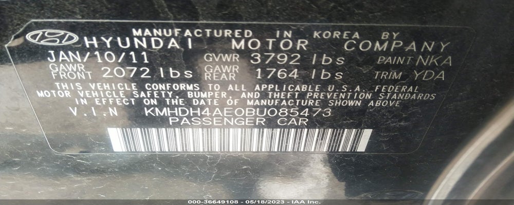 KMHDH4AE0BU085473 2011 HYUNDAI ELANTRA photo no. 9