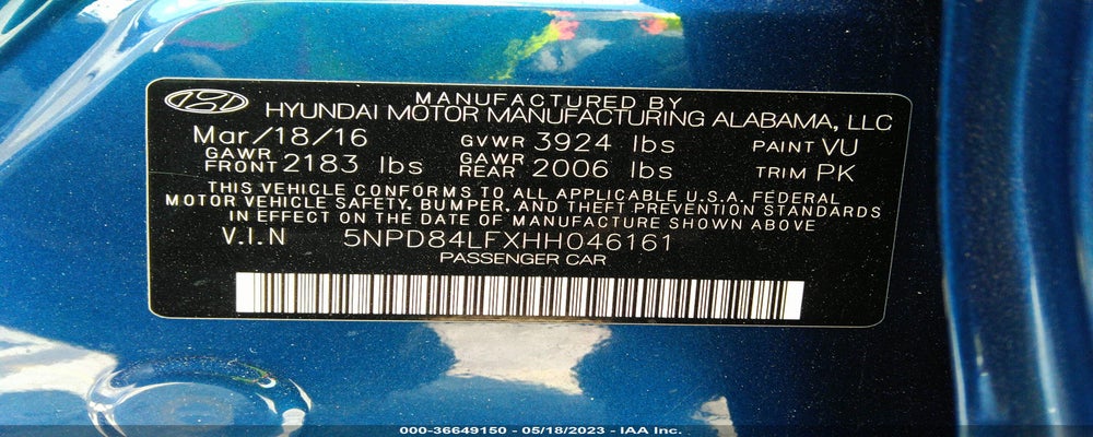 5NPD84LFXHH046161 2017 HYUNDAI ELANTRA photo no. 9