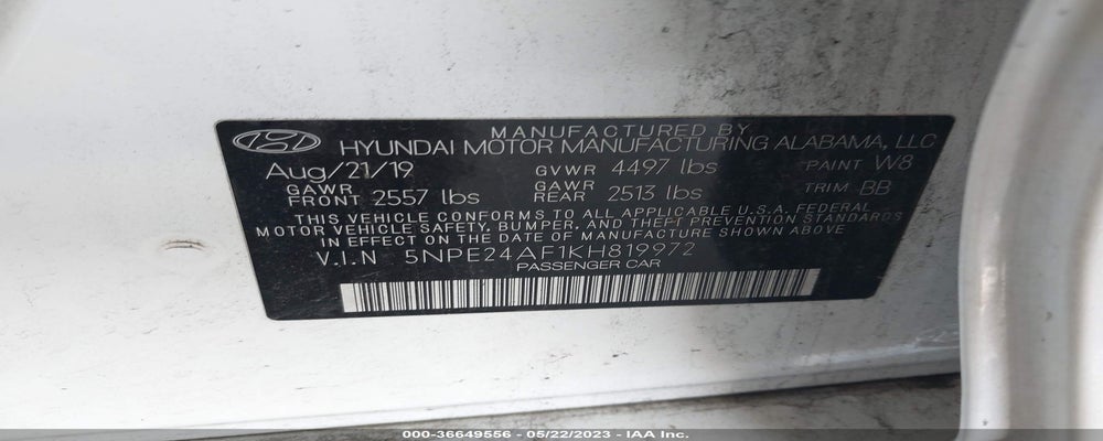 5NPE24AF1KH819972 2019 HYUNDAI SONATA photo no. 9