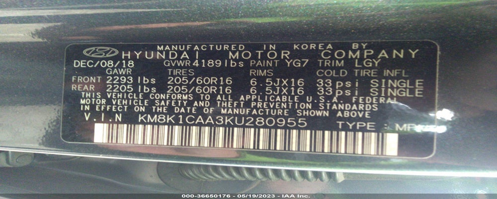 KM8K1CAA3KU280955 2019 HYUNDAI KONA photo no. 9