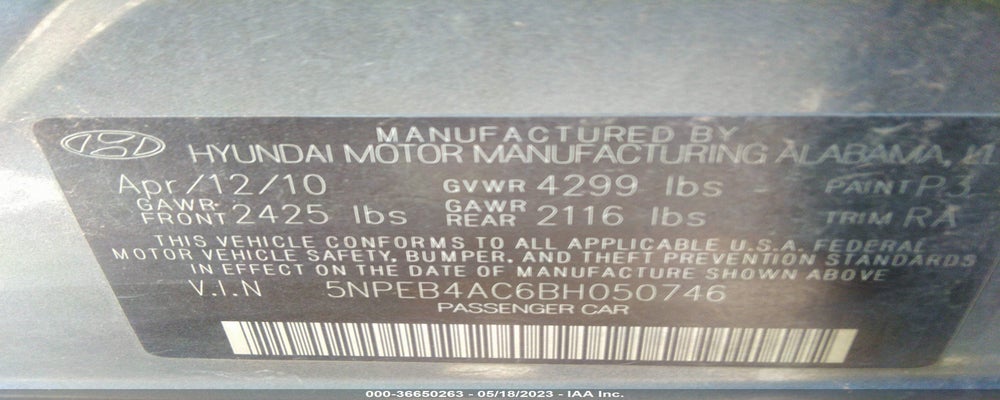 5NPEB4AC6BH050746 2011 HYUNDAI SONATA photo no. 9