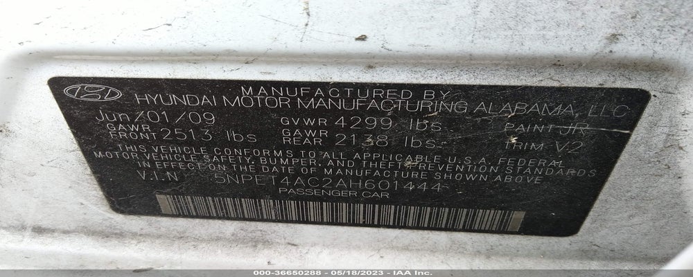 5NPET4AC2AH601444 2010 HYUNDAI SONATA photo no. 9