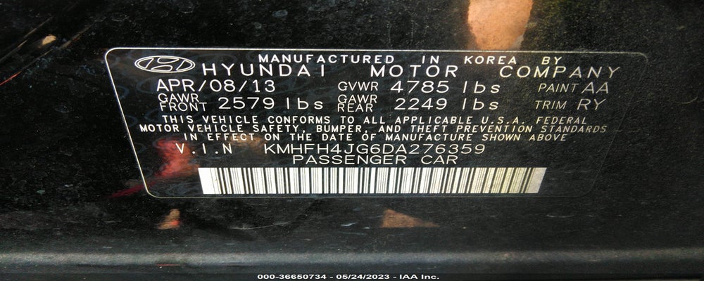 KMHFH4JG6DA276359 2013 HYUNDAI AZERA photo no. 9
