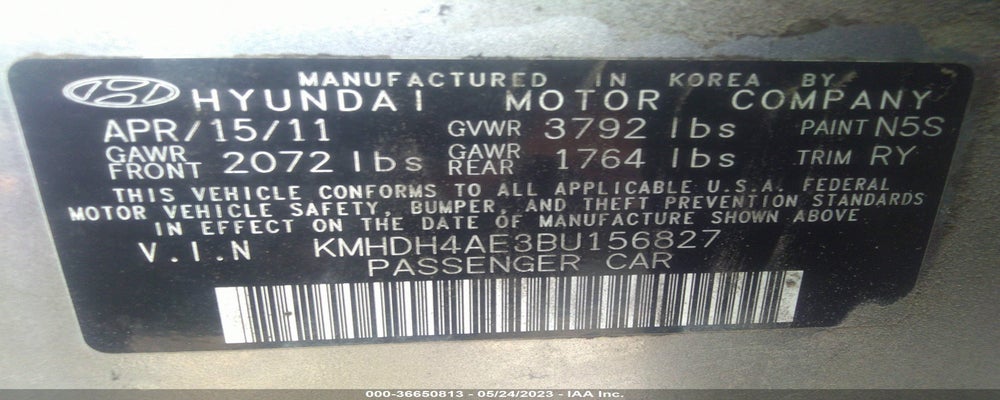 KMHDH4AE3BU156827 2011 HYUNDAI ELANTRA photo no. 9