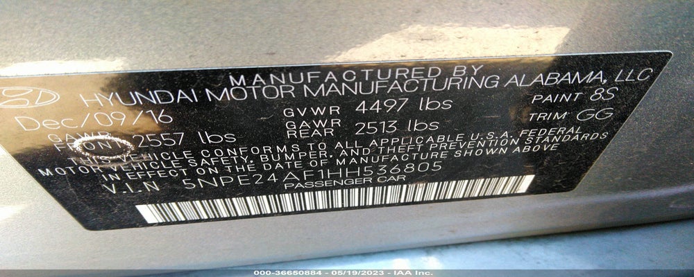 5NPE24AF1HH536805 2017 HYUNDAI SONATA photo no. 9