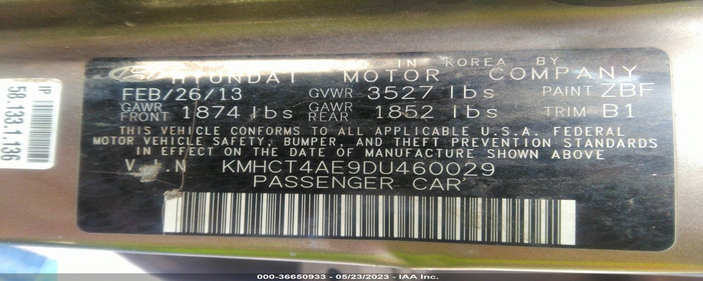 KMHCT4AE9DU460029 2013 HYUNDAI ACCENT photo no. 9