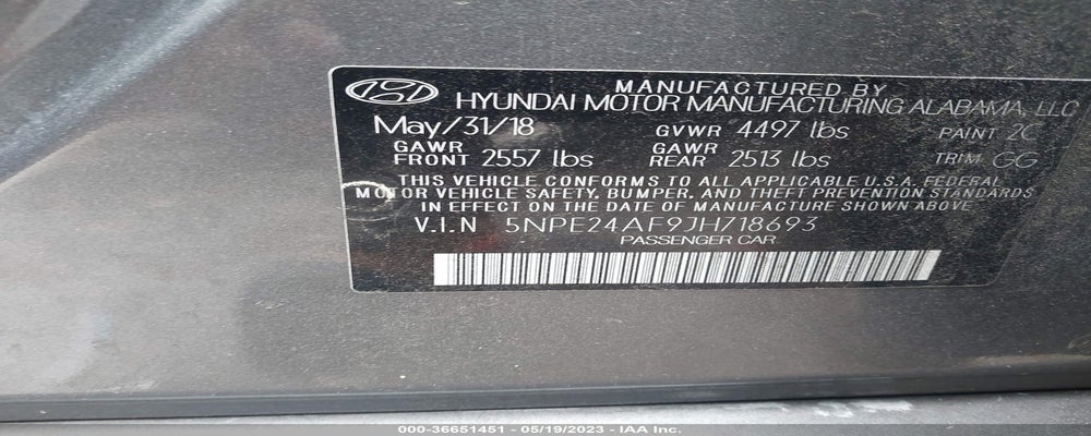 5NPE24AF9JH718693 2018 HYUNDAI SONATA photo no. 9