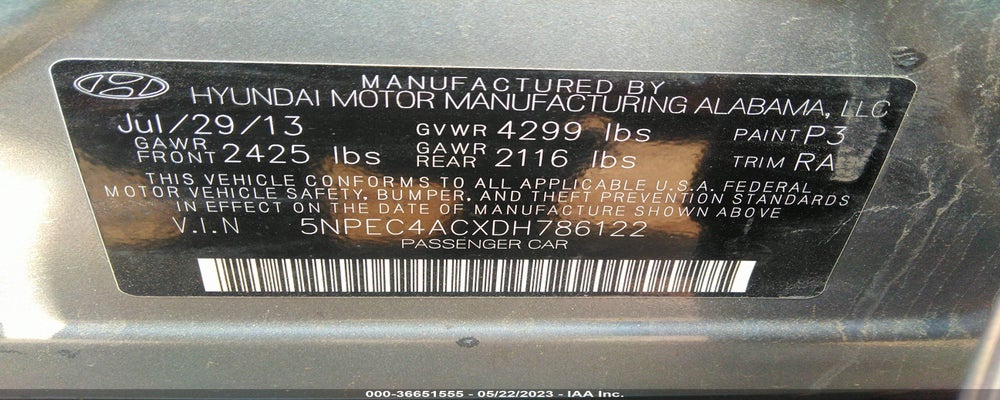 5NPEC4ACXDH786122 2013 HYUNDAI SONATA photo no. 9