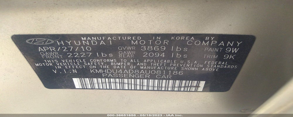 KMHDU4AD8AU081186 2010 HYUNDAI ELANTRA photo no. 9
