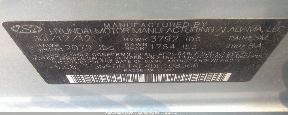 5NPDH4AE4DH198506 2013 HYUNDAI ELANTRA photo no. 9