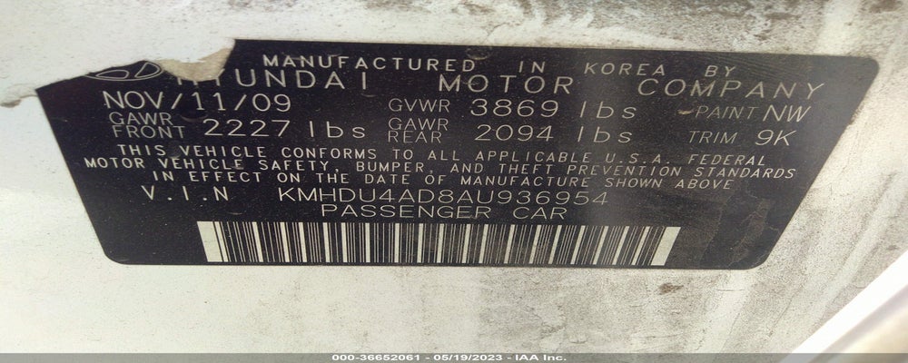 KMHDU4AD8AU936954 2010 HYUNDAI ELANTRA photo no. 9