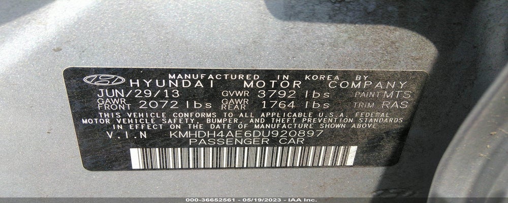 KMHDH4AE6DU920897 2013 HYUNDAI ELANTRA photo no. 9