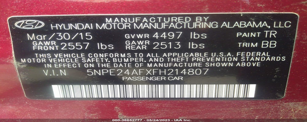 5NPE24AFXFH214807 2015 HYUNDAI SONATA photo no. 9