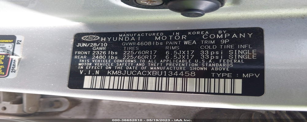 KM8JUCACXBU134458 2011 HYUNDAI TUCSON photo no. 9