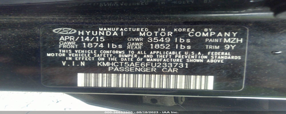 KMHCT5AE6FU233731 2015 HYUNDAI ACCENT photo no. 9