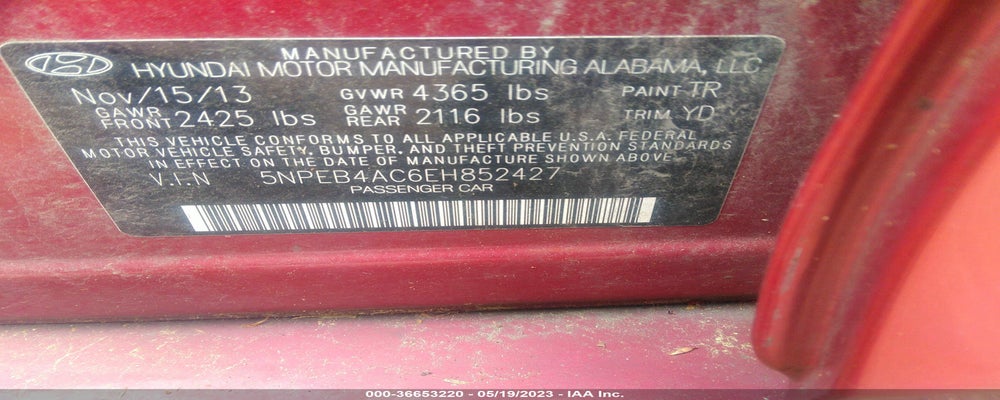 5NPEB4AC6EH852427 2014 HYUNDAI SONATA photo no. 9