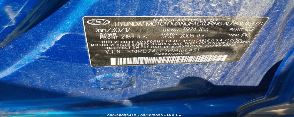 5NPD74LF2HH186451 2017 HYUNDAI ELANTRA photo no. 9