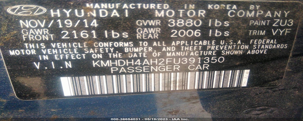 KMHDH4AH2FU391350 2015 HYUNDAI ELANTRA photo no. 9