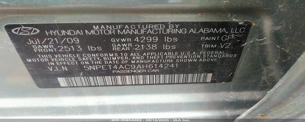 5NPET4AC9AH614241 2010 HYUNDAI SONATA photo no. 9