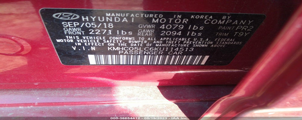 KMHC05LC6KU114513 2019 HYUNDAI IONIQ photo no. 9