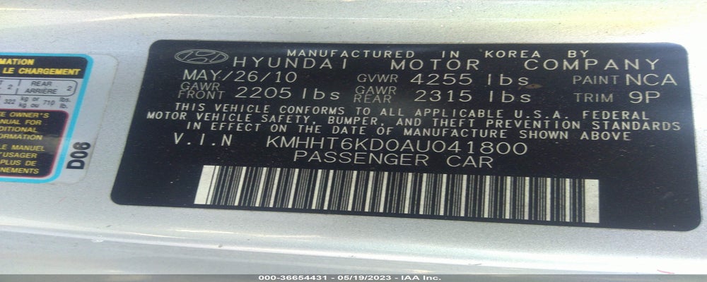 KMHHT6KD0AU041800 2010 HYUNDAI GENESIS COUPE photo no. 9