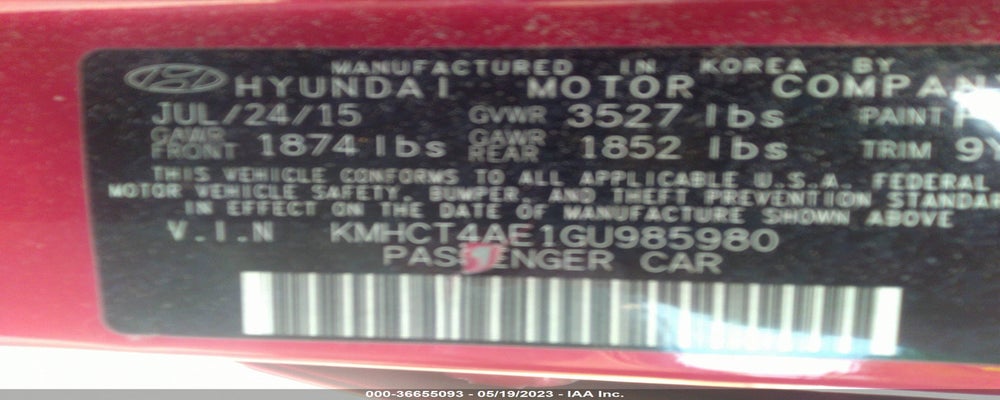 KMHCT4AE1GU985980 2016 HYUNDAI ACCENT photo no. 9
