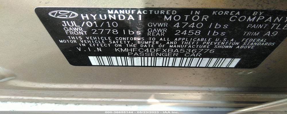 KMHFC4DFXBA536776 2011 HYUNDAI AZERA photo no. 9