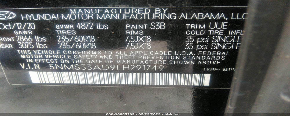 5NMS33AD9LH291749 2020 HYUNDAI SANTA FE photo no. 9
