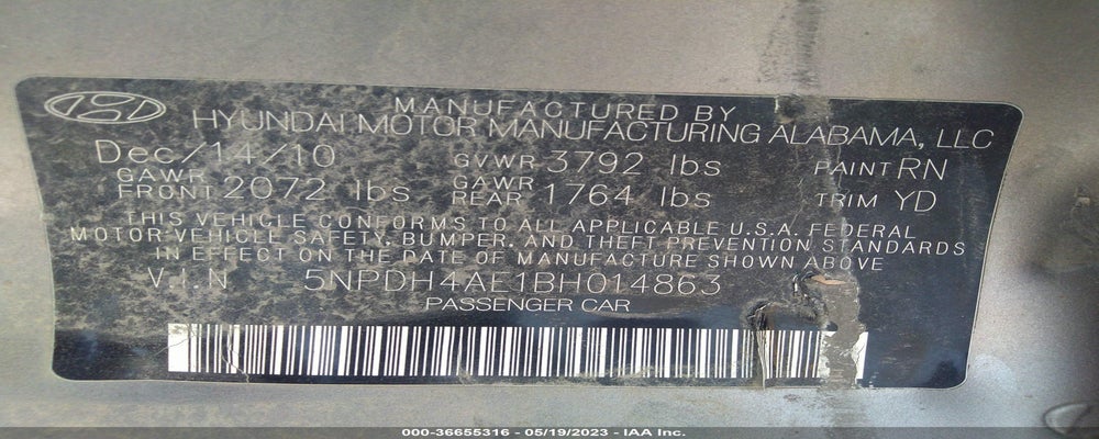 5NPDH4AE1BH014863 2011 HYUNDAI ELANTRA photo no. 9