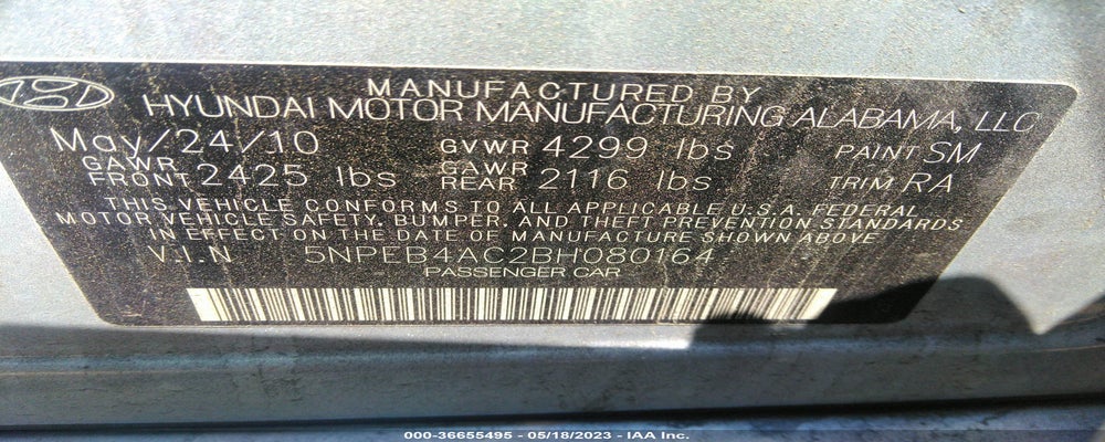 5NPEB4AC2BH080164 2011 HYUNDAI SONATA photo no. 9