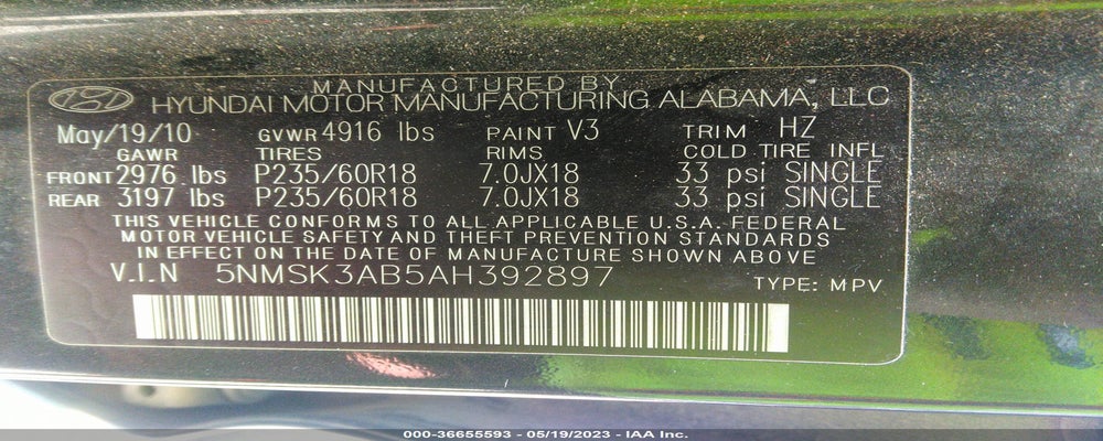 5NMSK3AB5AH392897 2010 HYUNDAI SANTA FE photo no. 9