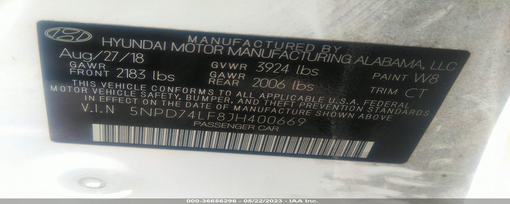 5NPD74LF8JH400669 2018 HYUNDAI ELANTRA photo no. 9