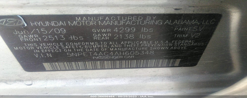 5NPET4AC4AH605348 2010 HYUNDAI SONATA photo no. 9