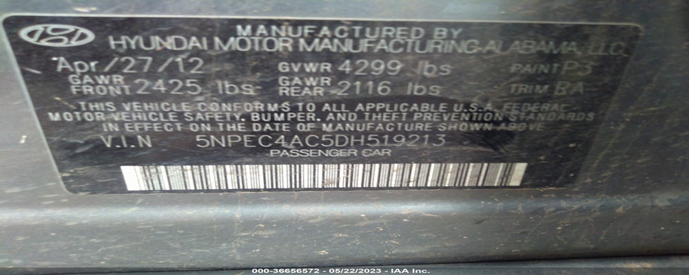 5NPEC4AC5DH519213 2013 HYUNDAI SONATA photo no. 9